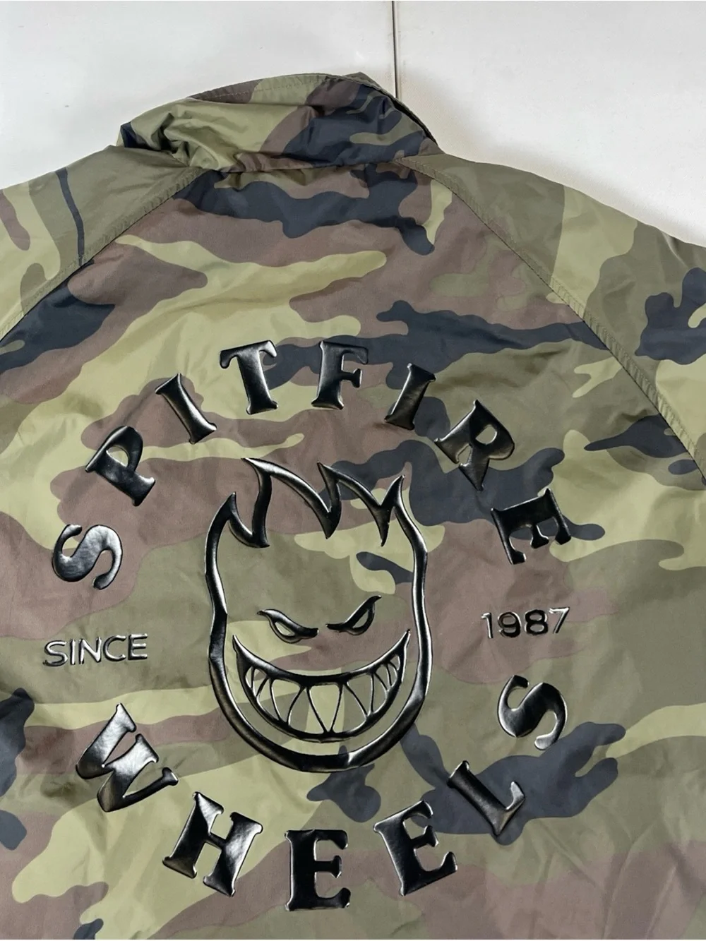 Spitfire Camo Windbreaker Coaches Jacket Snap Front Skateboarding Skater Mens S